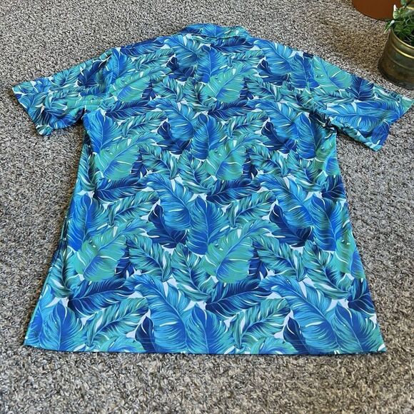 Hreski Men's S Performance Golf Polo Blue/Green Hawaiian Floral Palms Shirt New - Picture 4 of 5